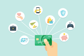 Graphic of a credit card branching off into different areas of spending.